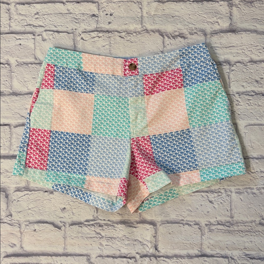 Vineyard Vines Patchwork Whale Print Chino Shorts Plain Front Pastel Size 2